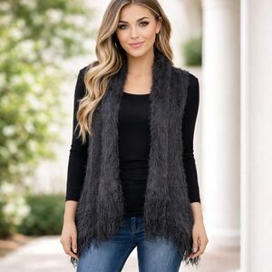 Donna Diosa Black Sleeveless Eyelash Fringe Vest Small Goth Grunge Witchy Chic‎